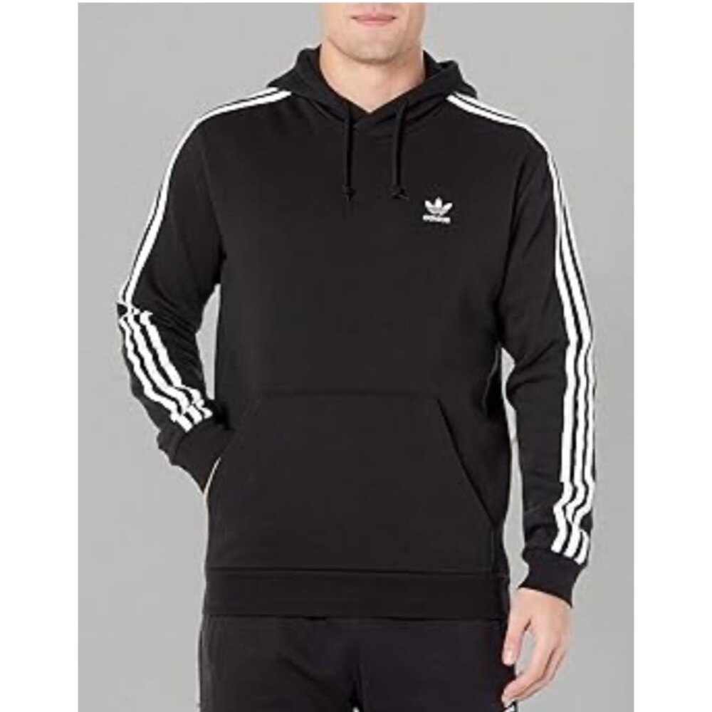 Adidas Mens L   Adicolor Classics 3-Stripes Pullover Hoodie Black Cotton Blend
